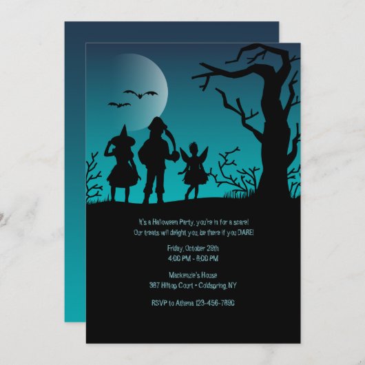 子どもたちがハロウィーンのトリックを扱う招待状 招待状 (正面/裏面)