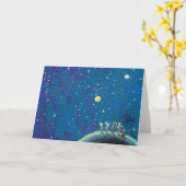 子どもたちが夜空を見る カード (黄色い花)