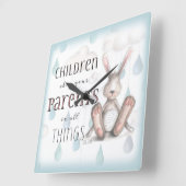 子どもたちが親に従う3時20分青 スクエア壁時計 (傾斜)