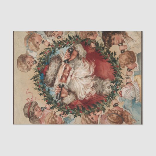 子どもたちに囲まれた電話でのサンタクロース 薄葉紙 (正面)