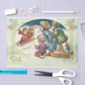 子どもたちに手を振るかわいいサンタクロース 薄葉紙 (クラフト)