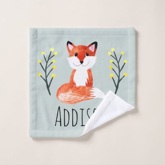 子どもたちのかわいいモダン森の動物柄のキツネ名 バスタオルセット (ウォッシュタオル)