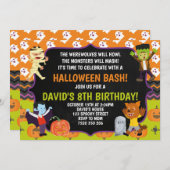 子どもたちのハロウィーンの誕生日パーティーの不気味衣装 招待状 (正面/裏面)