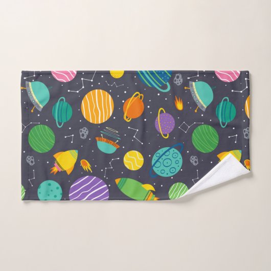 子どもたちの宇宙ロケット惑星星座 バスタオルセット (ハンドタオル)