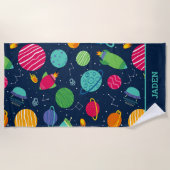 子どもたちの宇宙ロケット惑星星座  ビーチタオル (正面)