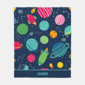 子どもたちの宇宙ロケット惑星星座 フリースブランケット (正面)