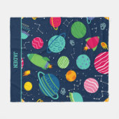 子どもたちの宇宙ロケット惑星星座 フリースブランケット (正面(横))