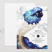 子どもたちの愛らしい羊の誕生日 招待状 (正面/裏面)