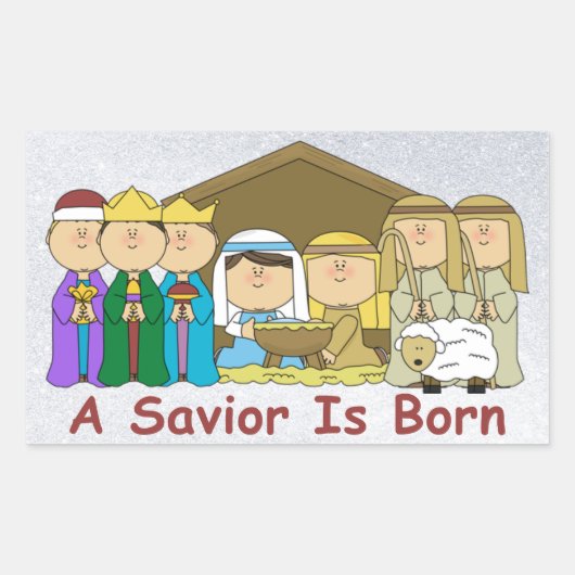 子どもたちの救い主Born Nativity Stickers 長方形シール (正面)