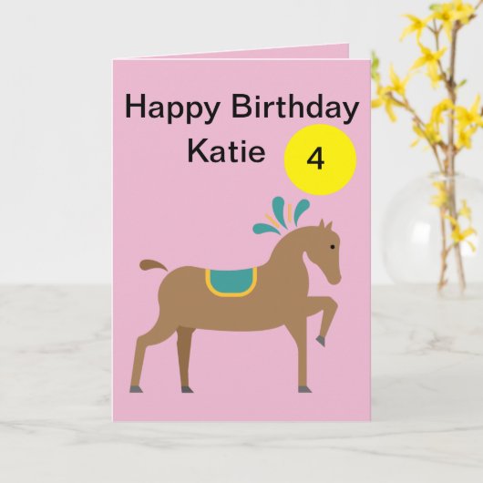 子どもたちの編集可能なかわいい漫画の馬の年齢カード カード (黄色い花)