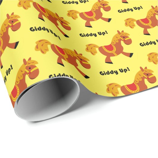 子どもたちの茶色い鞍馬の漫画を目まぐるしく描く ラッピングペーパー (ロールコーナー)