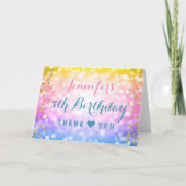 子どもたちの誕生日パーティーに来てくれてありがとう！ユニコーンと虹 サンキューカード (正面)