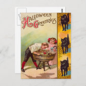 子どもたちはリンゴの黒猫のためにボブリング ポストカード (正面/裏面)