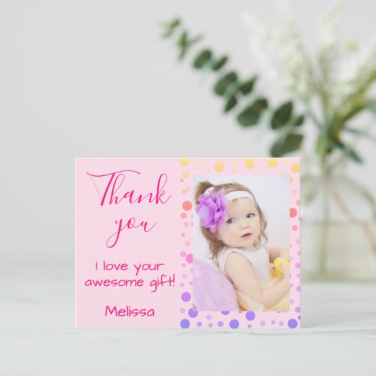 子どもたちへの感謝 かわいい カラフルな水玉 ポストカード (スタンド正面)