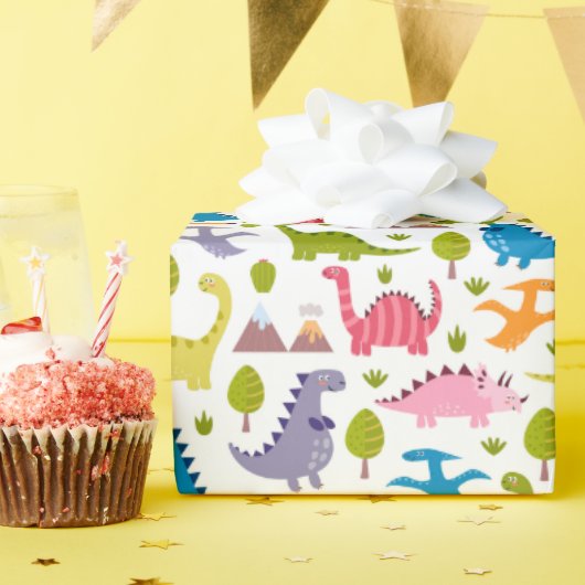 子どもたち可愛いカラフル恐竜 ラッピングペーパー (誕生日パーティー)