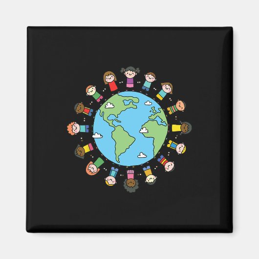 子どもたち手を持つ地球の日2025先生少年 マグネット (正面)