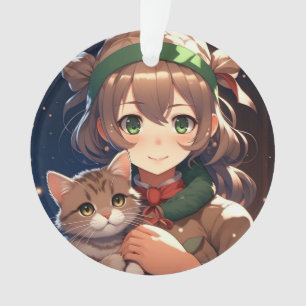 子どもっぽいクリスマスを過ごしたかわいいアニメの少女 オーナメント