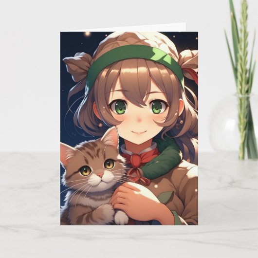 子どもっぽいクリスマスを過ごしたかわいいアニメの少女 カード (正面)