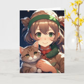 子どもっぽいクリスマスを過ごしたかわいいアニメの少女 カード (黄色い花)
