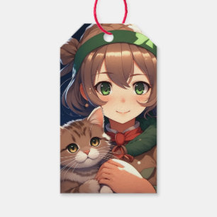 子どもっぽいクリスマスを過ごしたかわいいアニメの少女 ギフトタグ