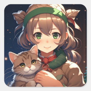 子どもっぽいクリスマスを過ごしたかわいいアニメの少女 スクエアシール