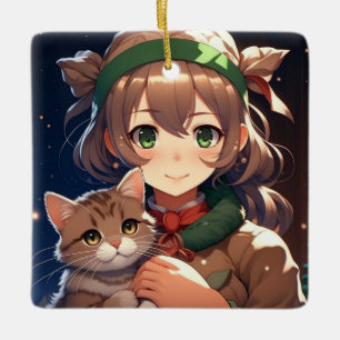 子どもっぽいクリスマスを過ごしたかわいいアニメの少女 セラミックオーナメント