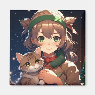 子どもっぽいクリスマスを過ごしたかわいいアニメの少女 マグネット