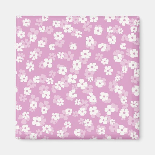 子どもっぽいピンクの花柄 マグネット (正面)