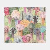 子どもっぽい森:かわいい水彩背景。 フリースブランケット (正面(横))