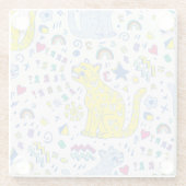 子どもっぽい虎と虹の模様 ガラスコースター (裏面)