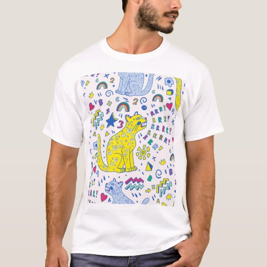 子どもっぽい虎と虹の模様 Tシャツ (正面)
