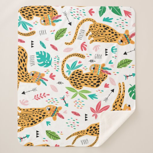 子どもっぽい部族のヒョウ熱帯性模様 シェルパブランケット (正面)