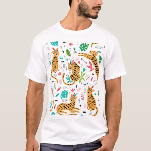 子どもっぽい部族のヒョウ熱帯性模様 Tシャツ (正面)