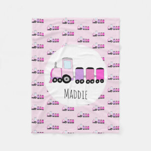 子どもという名前の女の子かわいいピンクの電車 フリースブランケット