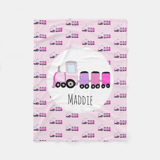 子どもという名前の女の子かわいいピンクの電車 フリースブランケット (正面)