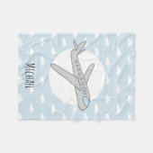 子どもという名前の少年可愛い青い飛行機 フリースブランケット (正面(横))