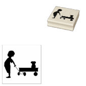 子どもとワゴンと子犬 ラバースタンプ (押印)