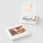 子どもと喜びを分かち合うサンタクロース ストーンコースター (横)