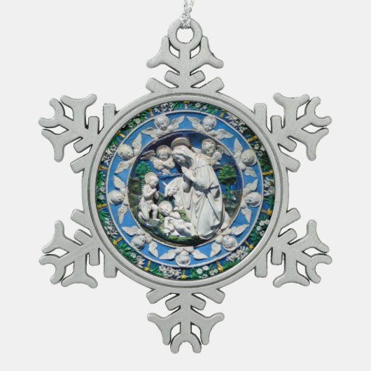 子どもと天使がいるマドンナ スノーフレークピューターオーナメント (正面)
