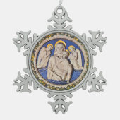 子どもと天使を丸めたヴァージン スノーフレークピューターオーナメント (正面)