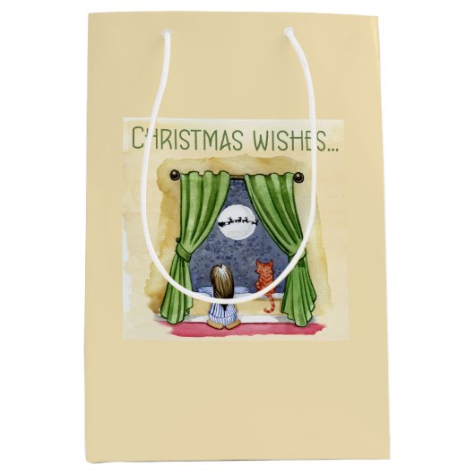 子どもと子ネコちゃんクリスマス|過去記事 ミディアムペーパーバッグ (正面)