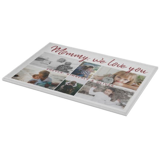 子どもと家族の母親6枚の写真コラージュ カッティングボード (角)