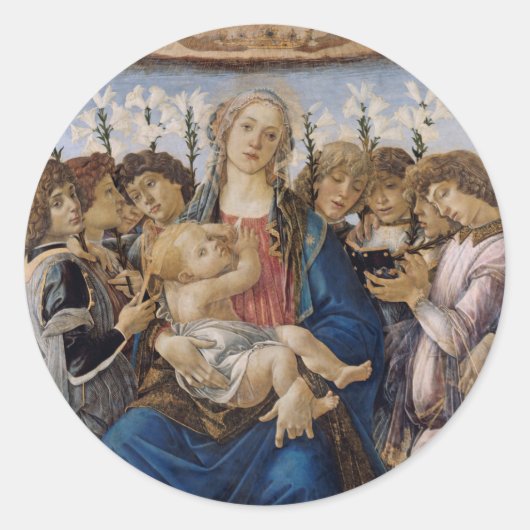子どもと歌うマリアby Botticelli ラウンドシール (正面)