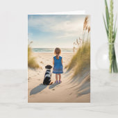 子どもと犬がビーチ カード (正面)