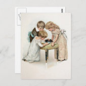 子どもと猫のヴィンテージ ポストカード (正面/裏面)