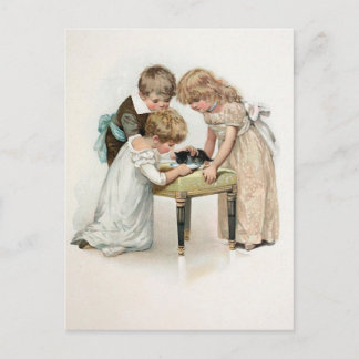 子どもと猫のヴィンテージ ポストカード