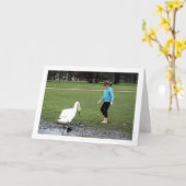 子どもと白鳥 カード (黄色い花)