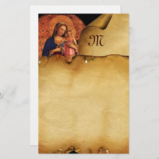 子どもと聖人とのヴァージン，羊皮紙モノグラム 便箋 (正面/裏面)