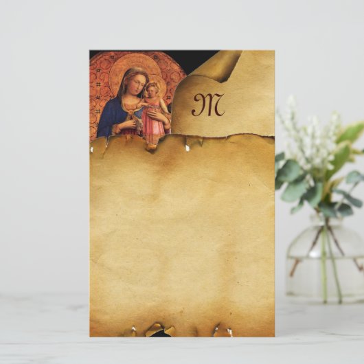 子どもと聖人とのヴァージン,羊皮紙モノグラム 便箋 (スタンド正面)