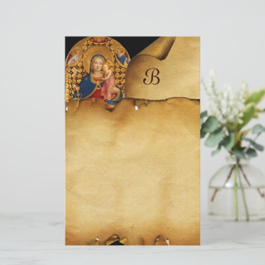 子どもと聖人とのヴァージン,羊皮紙モノグラム 便箋 (スタンド正面)